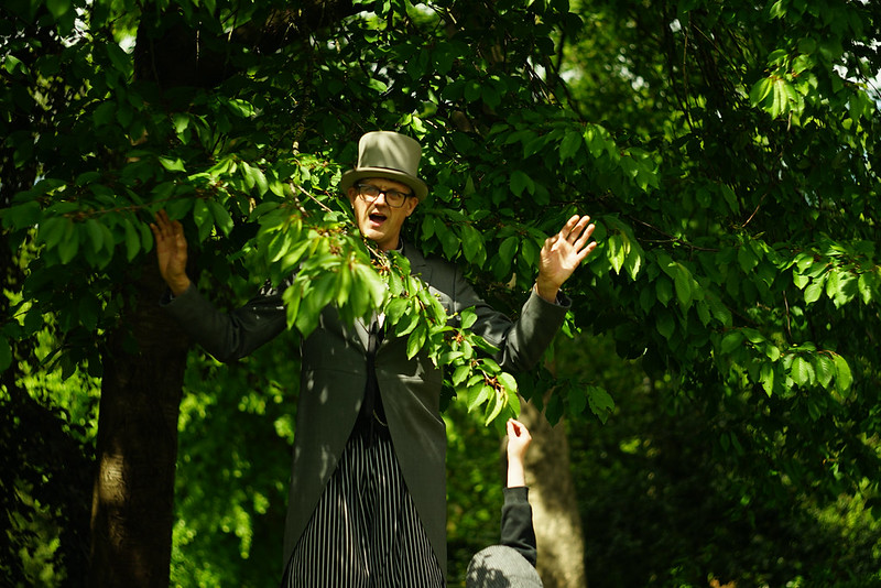 A stilt walker
